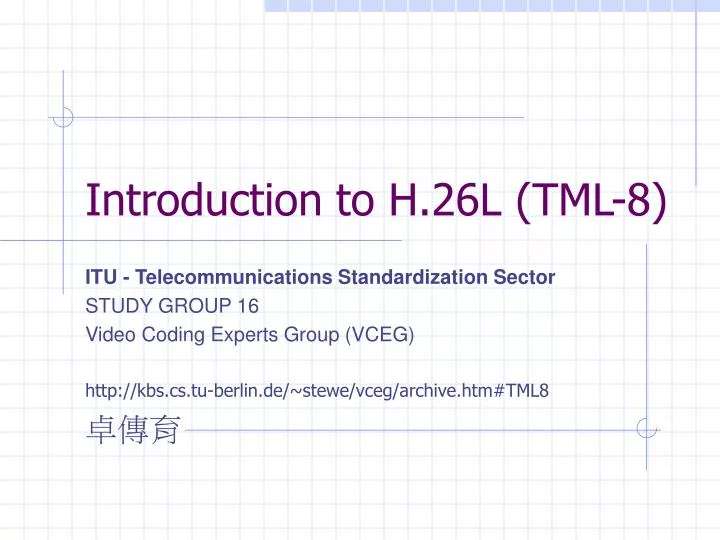 introduction to h 26l tml 8