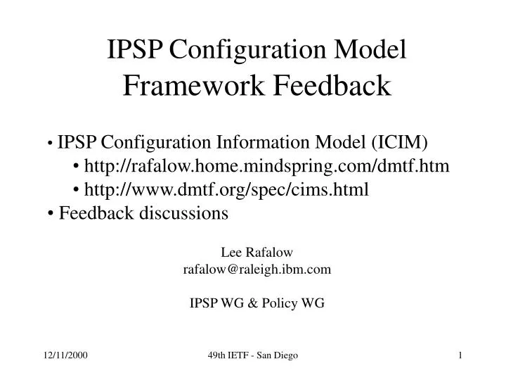 ipsp configuration model framework feedback