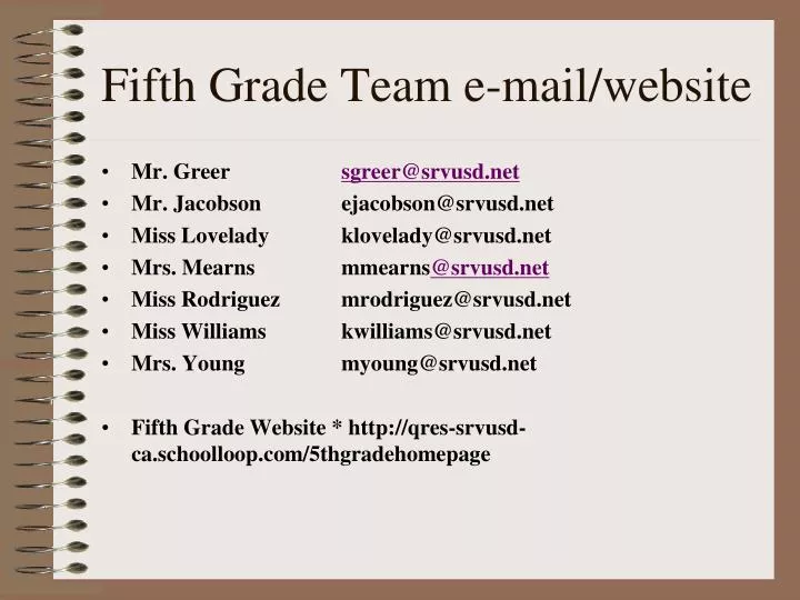 fifth grade team e mail website