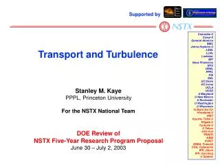 Stanley M. Kaye PPPL, Princeton University For the NSTX National Team DOE Review of