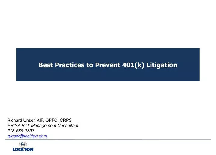 best practices to prevent 401 k litigation