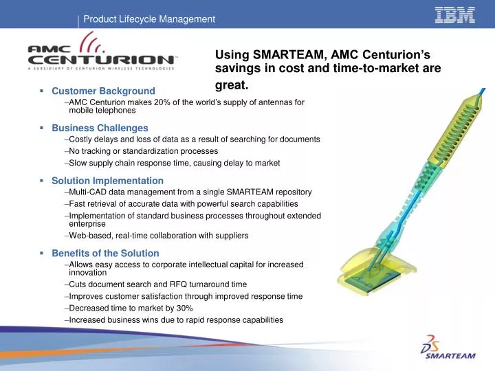 using smarteam amc centurion s savings in cost and time to market are great