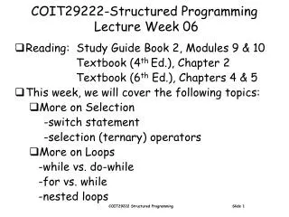 COIT29222-Structured Programming Lecture Week 06