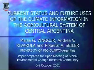 Marta G. VINOCUR, Andrea V. RIVAROLA and Roberto A. SEILER U NIVERSITY OF RÍO CUARTO- Argentina