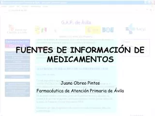 FUENTES DE INFORMACIÓN DE MEDICAMENTOS Juana Obreo Pintos