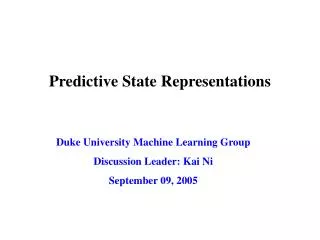Predictive State Representations