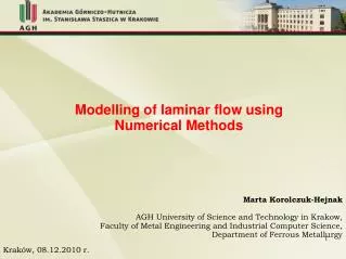 Modelling of laminar flow using Numerical Methods