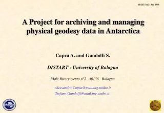 A Project for archiving and managing physical geodesy data in Antarctica