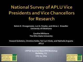 National Survey of APLU Vice Presidents and Vice Chancellors for Research