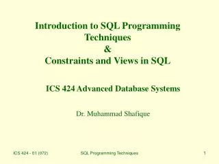 Introduction to SQL Programming Techniques &amp; Constraints and Views in SQL