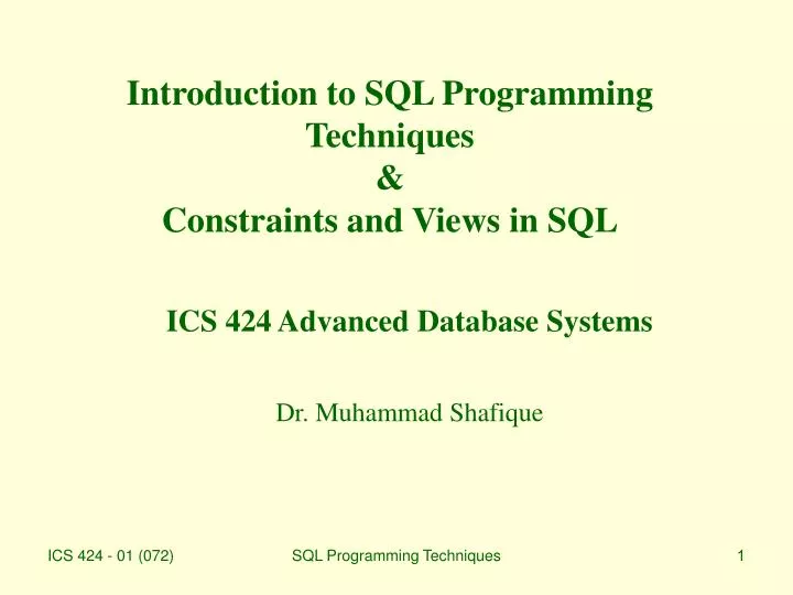 introduction to sql programming techniques constraints and views in sql
