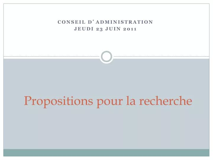 propositions pour la recherche