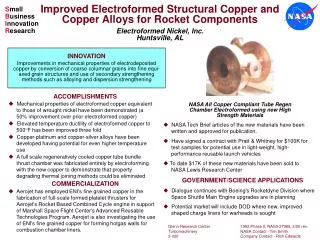 Improved Electroformed Structural Copper and Copper Alloys for Rocket Components