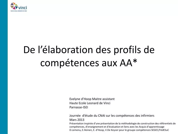 de l laboration des profils de comp tences aux aa