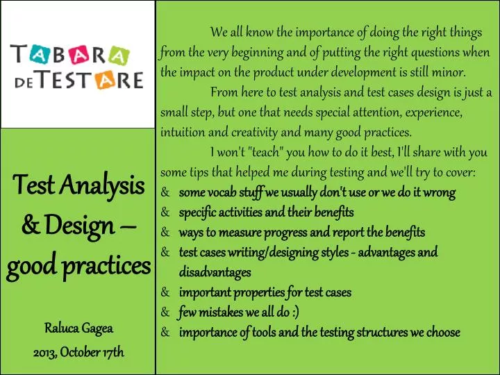 test analysis design good practices