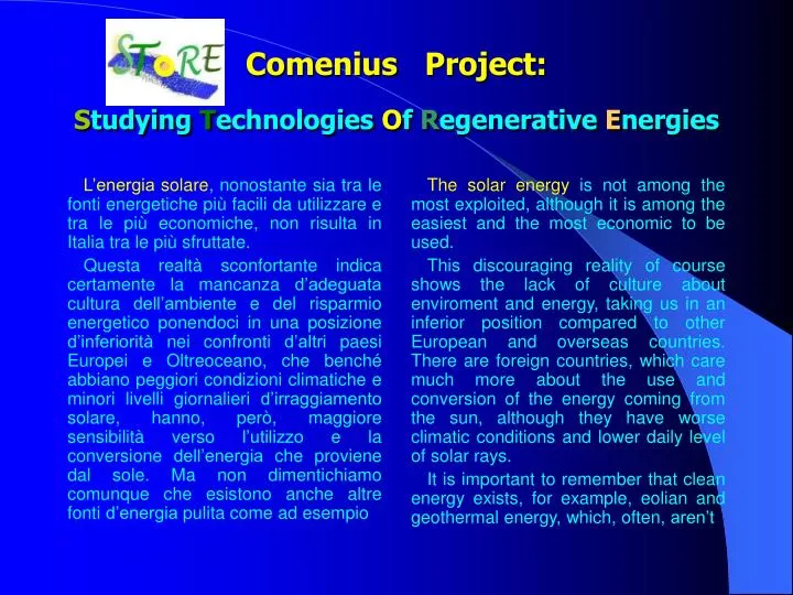 comenius project s tudying t echnologies o f r egenerative e nergies