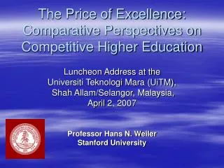 The Price of Excellence: Comparative Perspectives on Competitive Higher Education