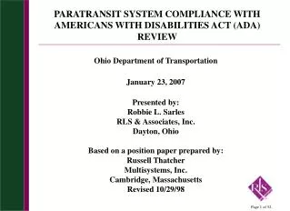 PARATRANSIT SYSTEM COMPLIANCE WITH AMERICANS WITH DISABILITIES ACT (ADA) REVIEW