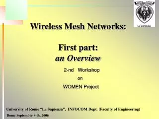 Wireless Mesh Networks: First part: an Overview