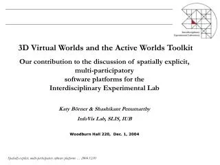 3D Virtual Worlds and the Active Worlds Toolkit