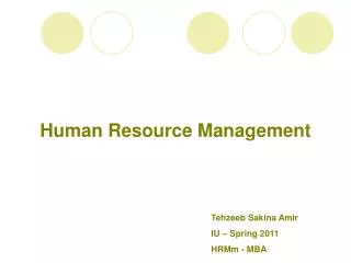 Tehzeeb Sakina Amir IU – Spring 2011 HRMm - MBA