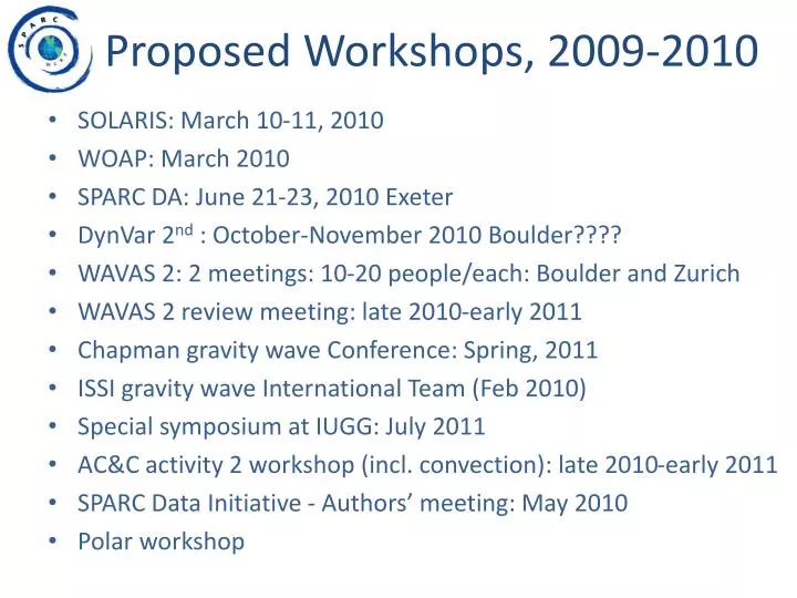 proposed workshops 2009 2010