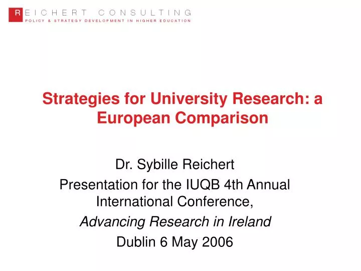 strategies for university research a european comparison