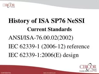 History of ISA SP76 NeSSI Current Standards ANSI/ISA-76.00.02(2002)
