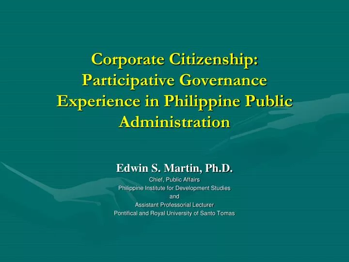 corporate citizenship participative governance experience in philippine public administration