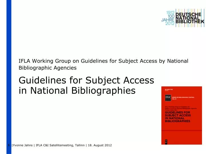 ifla working group on guidelines for subject access by national bibliographic agencies
