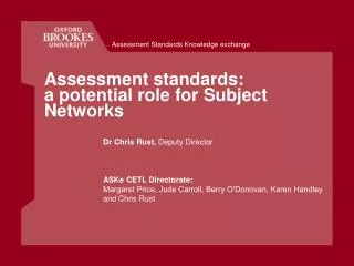 Assessment standards: a potential role for Subject Networks