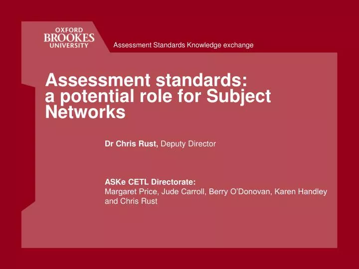 assessment standards a potential role for subject networks