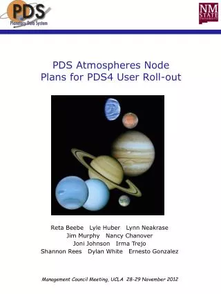 PDS Atmospheres Node Plans for PDS4 User Roll-out