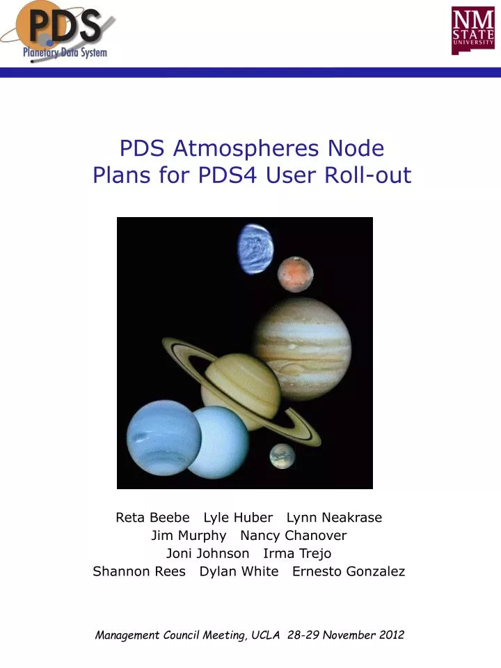 pds atmospheres node plans for pds4 user roll out