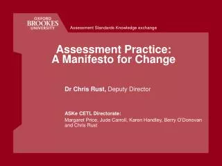 Assessment Practice: A Manifesto for Change