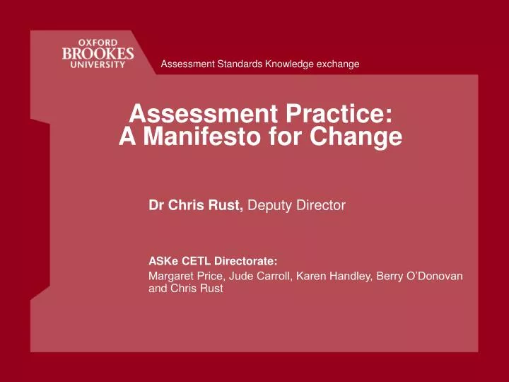 assessment practice a manifesto for change