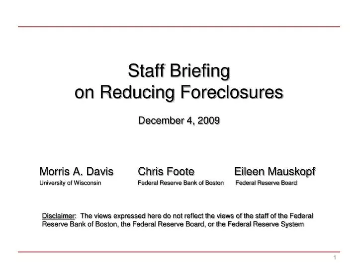 staff briefing on reducing foreclosures december 4 2009
