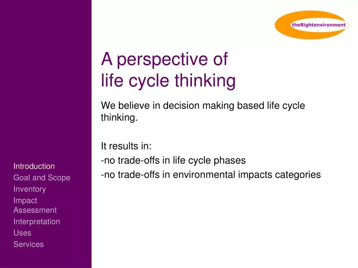 a perspective of life cycle thinking