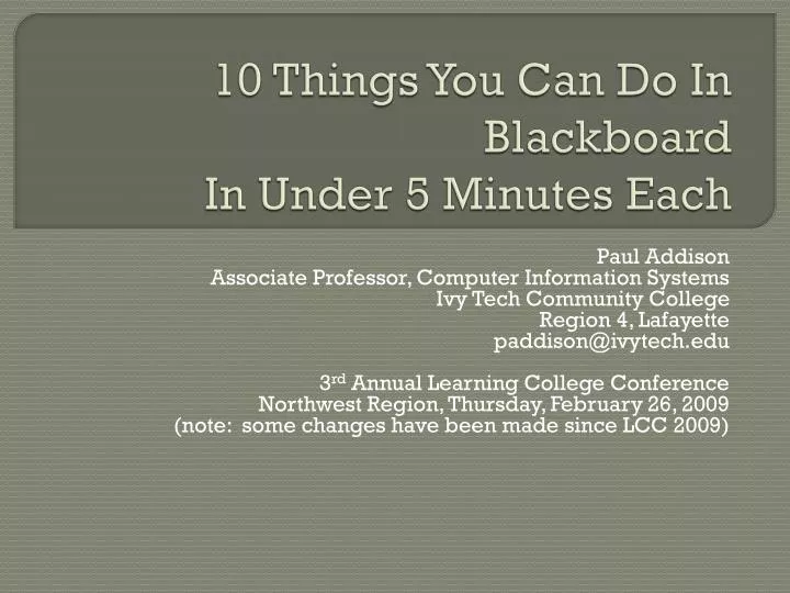 10 things you can do in blackboard in under 5 minutes each