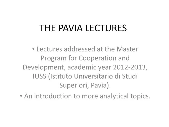 the pavia lectures