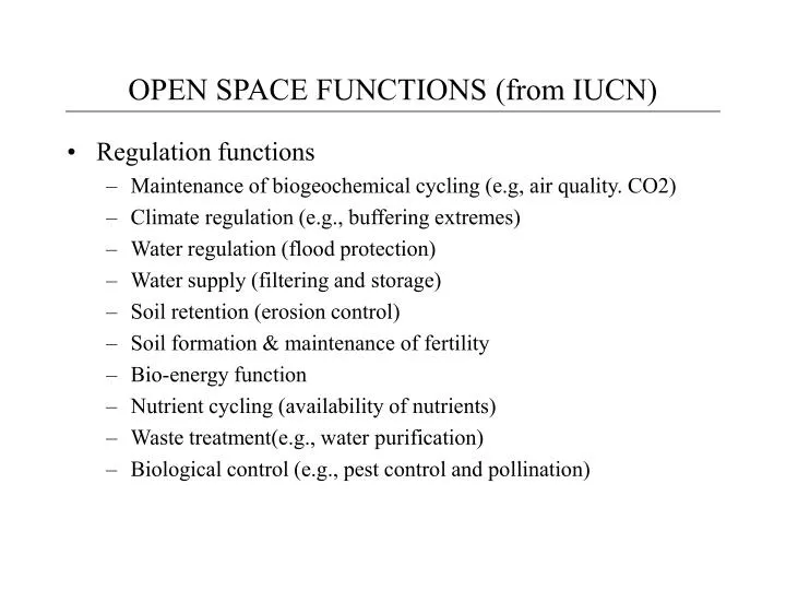 open space functions from iucn