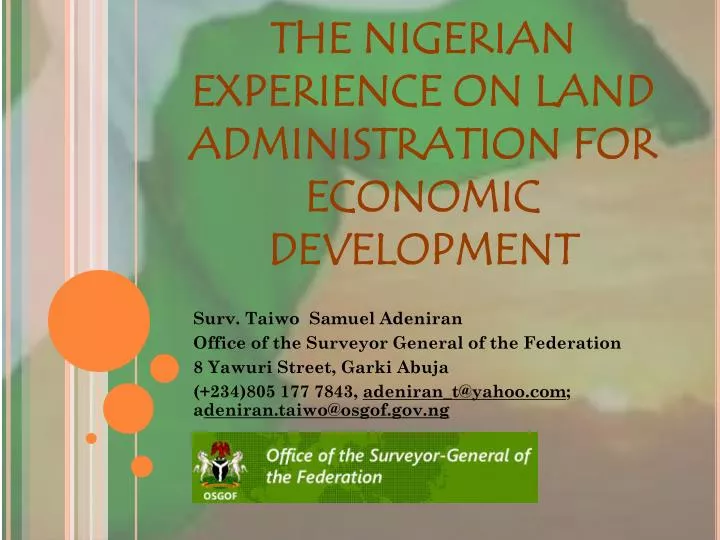 the nigerian experience on land administration for economic development