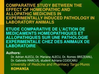 Authors: Dr. Adrian ALECU, Dr. Mariana ALECU, Dr. Romeo BREZEANU,