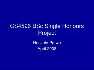 CS4526 BSc Single Honours Project
