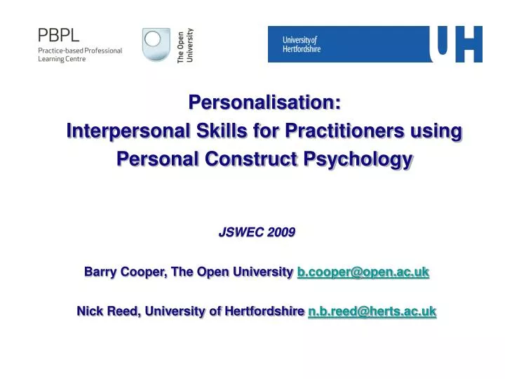 personalisation interpersonal skills for practitioners using personal construct psychology