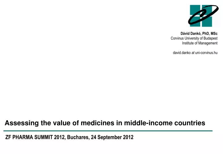assessing the value of medicines in middle income countries