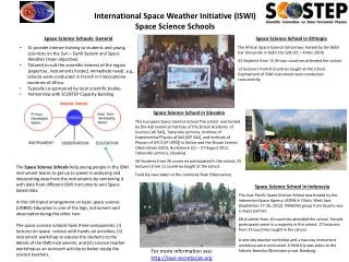 International Space Weather Initiative (ISWI) Space Science Schools