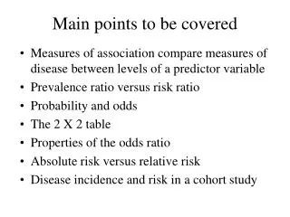 Main points to be covered