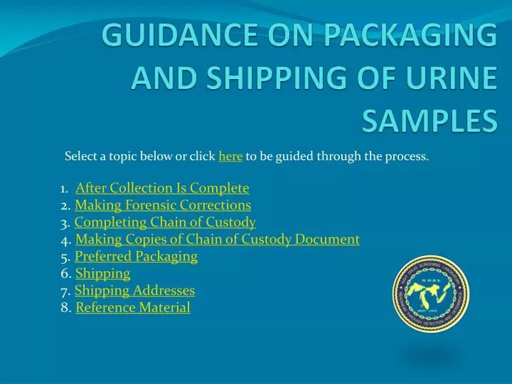 guidance on packaging and shipping of urine samples