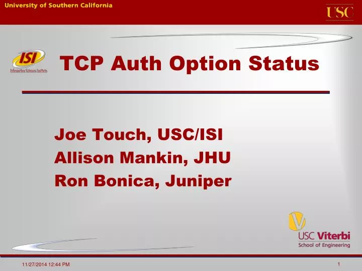 tcp auth option status
